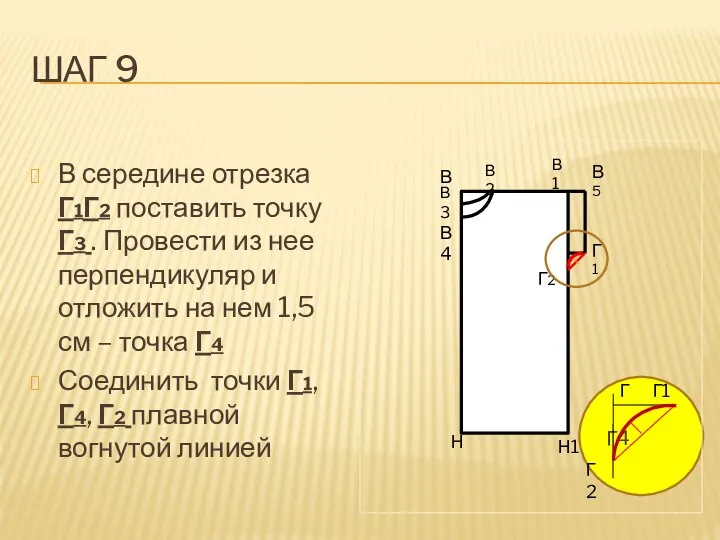 ШАГ 9 В середине отрезка Г1Г2 поставить точку Г3 . Провести