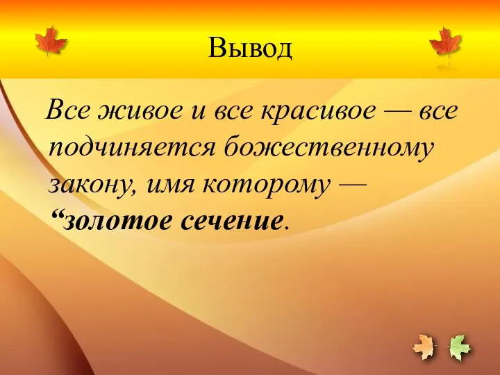 Вывод Все живое и все красивое — все подчиняется божественному закону, имя которому — “золотое сечение.