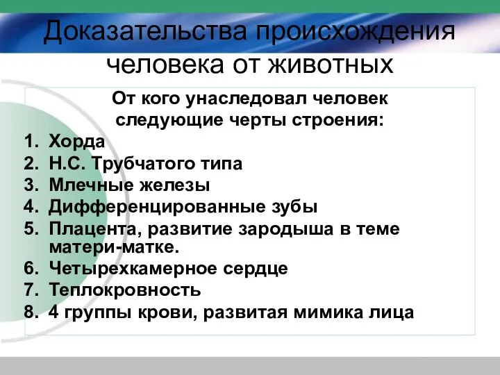 Доказательства происхождения человека от животных От кого унаследовал человек следующие черты