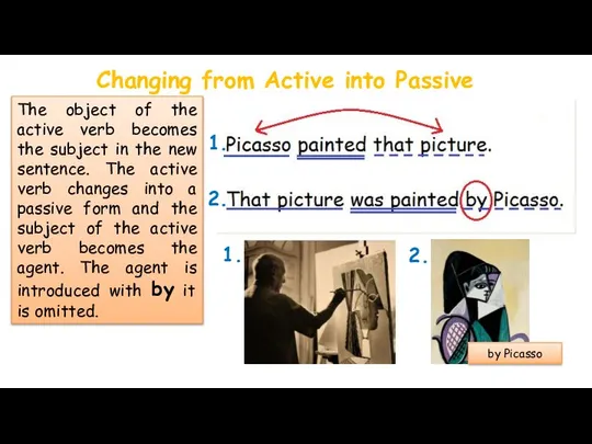 Changing from Active into Passive The object of the active verb