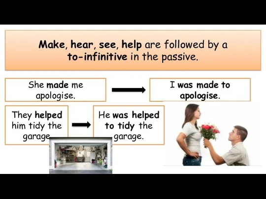 Make, hear, see, help are followed by a to-infinitive in the