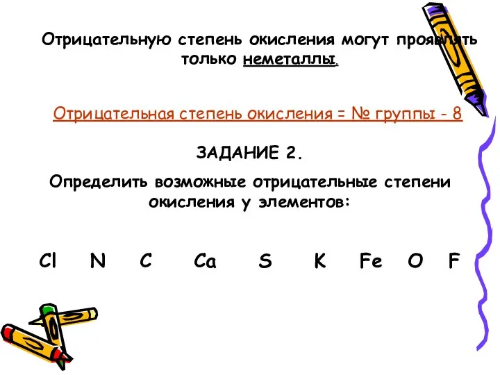 Отрицательную степень окисления могут проявлять только неметаллы. Отрицательная степень окисления =