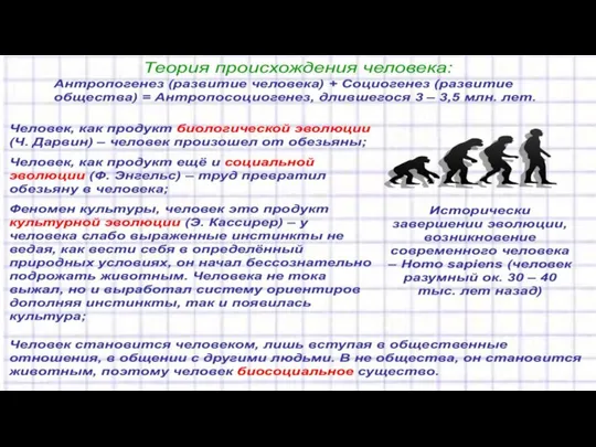 Абсолютизация одной из сторон сущности человека приводит к биологизаторству тили социолизаторству.