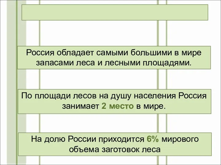 лесные ресурсы По площади лесов на душу населения Россия занимает 2