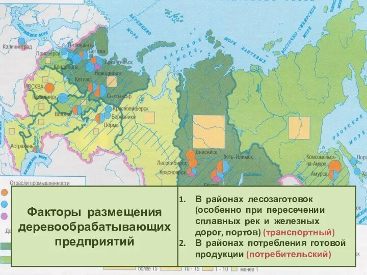 Факторы размещения деревообрабатывающих предприятий В районах лесозаготовок (особенно при пересечении сплавных