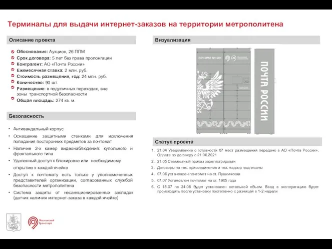 Терминалы для выдачи интернет-заказов на территории метрополитена 2 21.04 Уведомление о