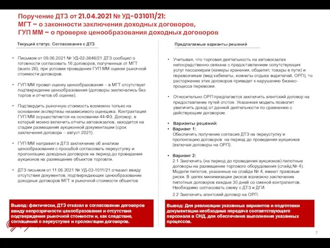 Вывод: фактически, ДТЗ отказал в согласовании договоров ввиду непрозрачности ценообразования и