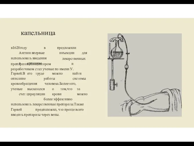 предложили инъекции для в1628году в Англии впервые использовать введения в организм