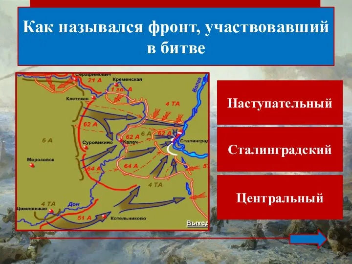 Как назывался фронт, участвовавший в битве Наступательный Центральный Сталинградский