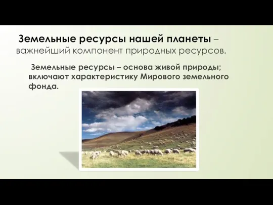 Земельные ресурсы нашей планеты – важнейший компонент природных ресурсов. Земельные ресурсы