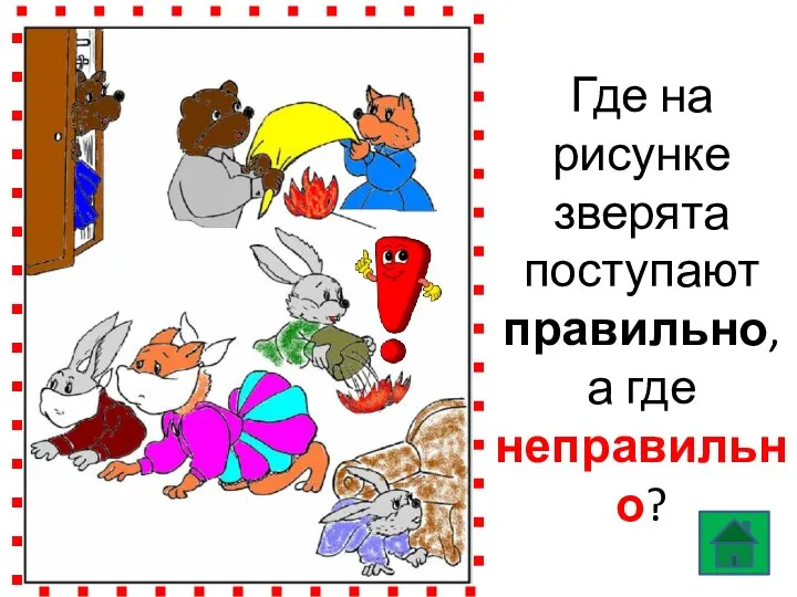 Где на рисунке зверята поступают правильно, а где неправильно?