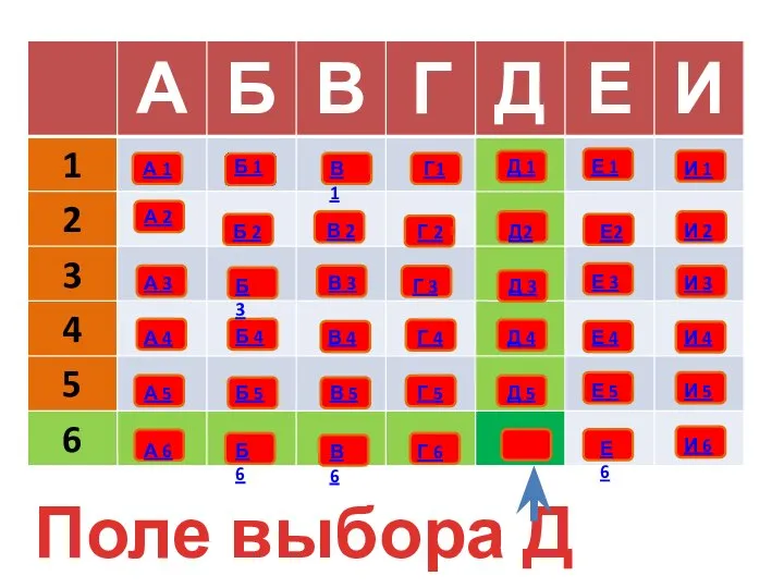 А 1 Поле выбора Д 6 Б 1 В 1 Г1