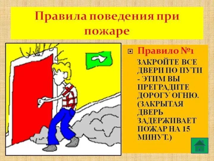 дым, вредные продукты горения могут скапливаться в помещении на уровне вашего