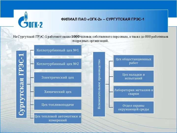 ФИЛИАЛ ПАО «ОГК-2» – СУРГУТСКАЯ ГРЭС-1 На Сургутской ГРЭС-1 работают около
