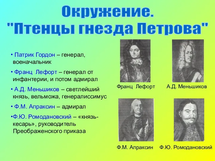 Окружение. "Птенцы гнезда Петрова" Патрик Гордон – генерал, военачальник Франц Лефорт