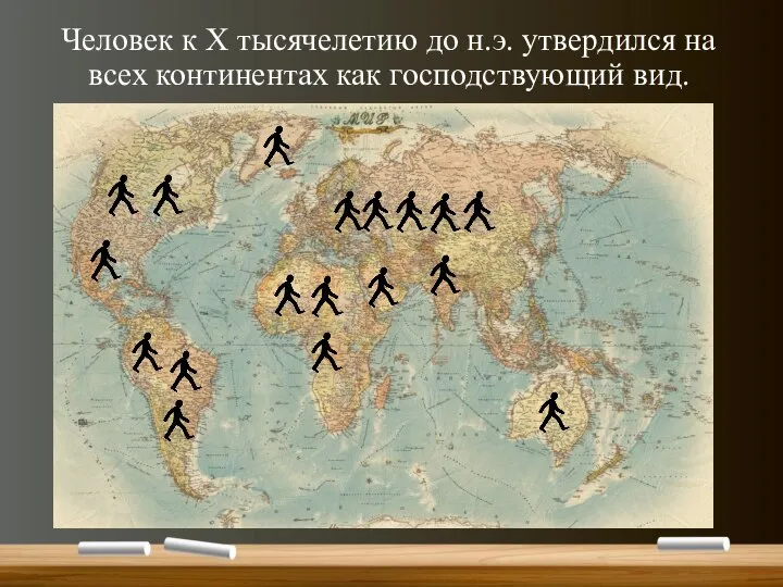 Человек к X тысячелетию до н.э. утвердился на всех континентах как господствующий вид.