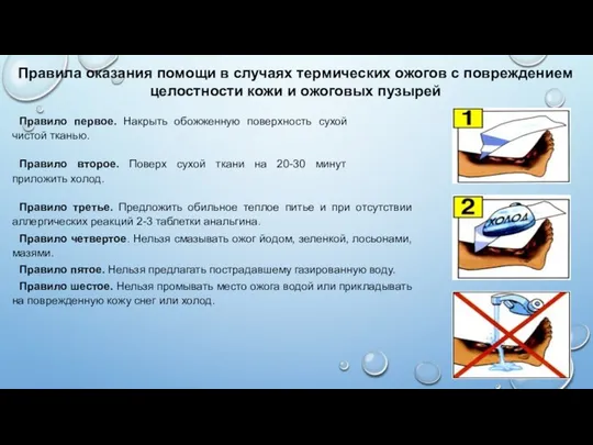 Правила оказания помощи в случаях термических ожогов с повреждением целостности кожи