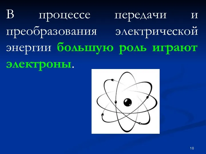 В процессе передачи и преобразования электрической энергии большую роль играют электроны.