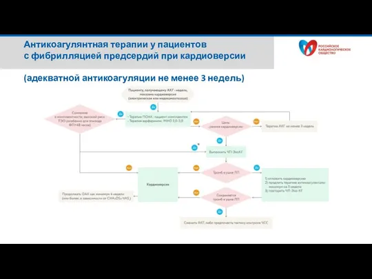 Антикоагулянтная терапии у пациентов с фибрилляцией предсердий при кардиоверсии (адекватной антикоагуляции не менее 3 недель)