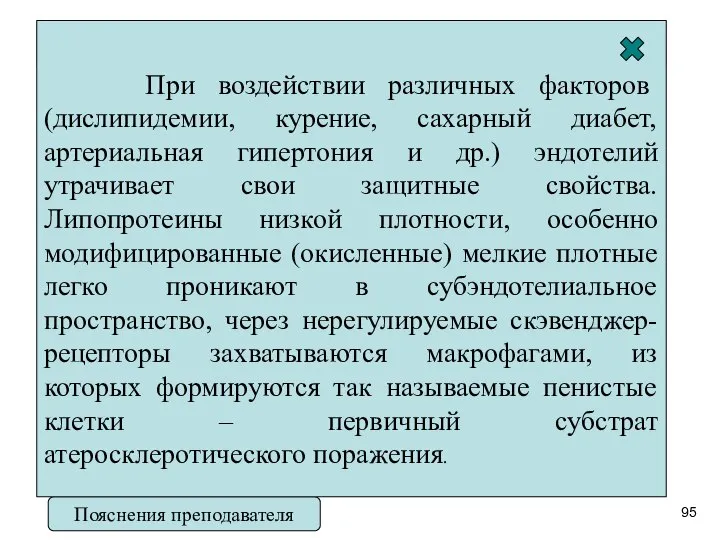 Роль ЛНП в развитии атеросклероза ЛНПмодифицированный ЛНП Пенистая клетка Макрофаг Моноцит