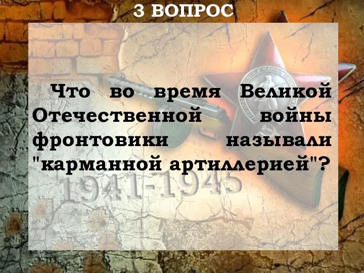 Что во время Великой Отечественной войны фронтовики называли "карманной артиллерией"? 3 ВОПРОС