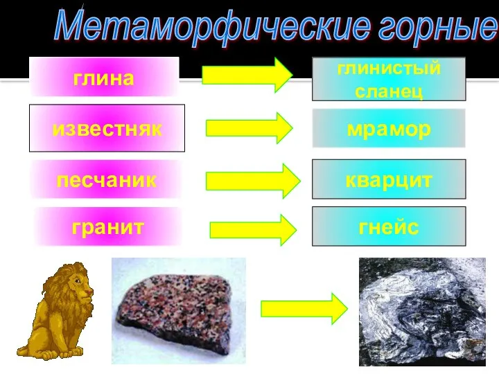 известняк Метаморфические горные породы мрамор песчаник кварцит глина глинистый сланец гранит гнейс