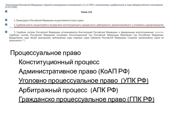 Процессуальное право Конституционный процесс Административное право (КоАП РФ) Уголовно процессуальное право