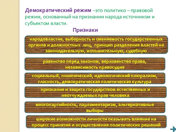 Демократический режим –это политико – правовой режим, основанный на признании народа