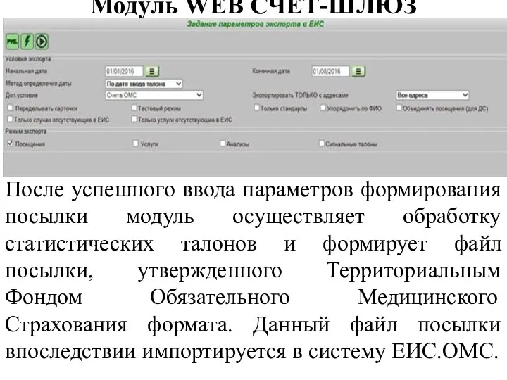 Модуль WEB СЧЕТ-ШЛЮЗ После успешного ввода параметров формирования посылки модуль осуществляет