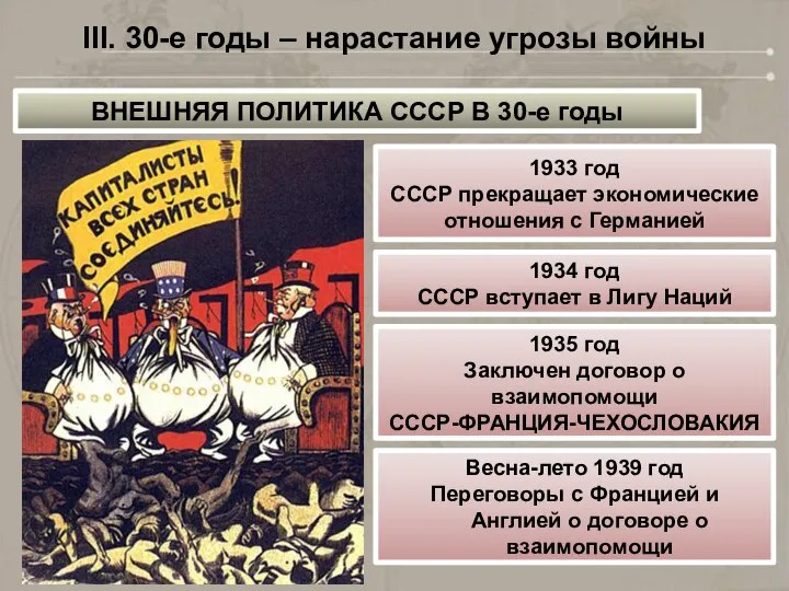 III. 30-е годы – нарастание угрозы войны ВНЕШНЯЯ ПОЛИТИКА СССР В