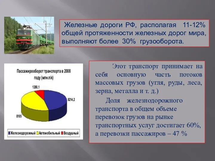 Этот транспорт принимает на себя основную часть потоков массовых грузов (угля,