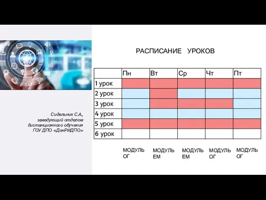 Сидельник С.А., заведующий отделом дистанционного обучения ГОУ ДПО «ДонРИДПО» РАСПИСАНИЕ УРОКОВ