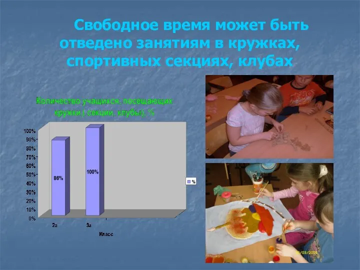 Свободное время может быть отведено занятиям в кружках, спортивных секциях, клубах