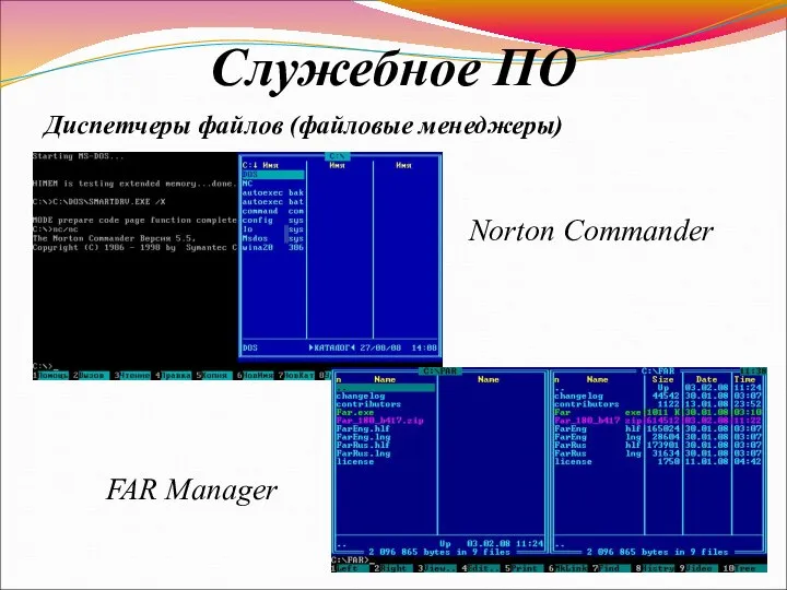 Служебное ПО Диспетчеры файлов (файловые менеджеры) Norton Commander FAR Manager