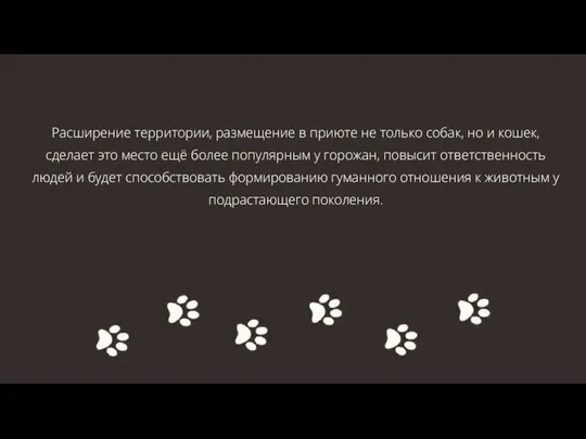 Расширение территории, размещение в приюте не только собак, но и кошек,