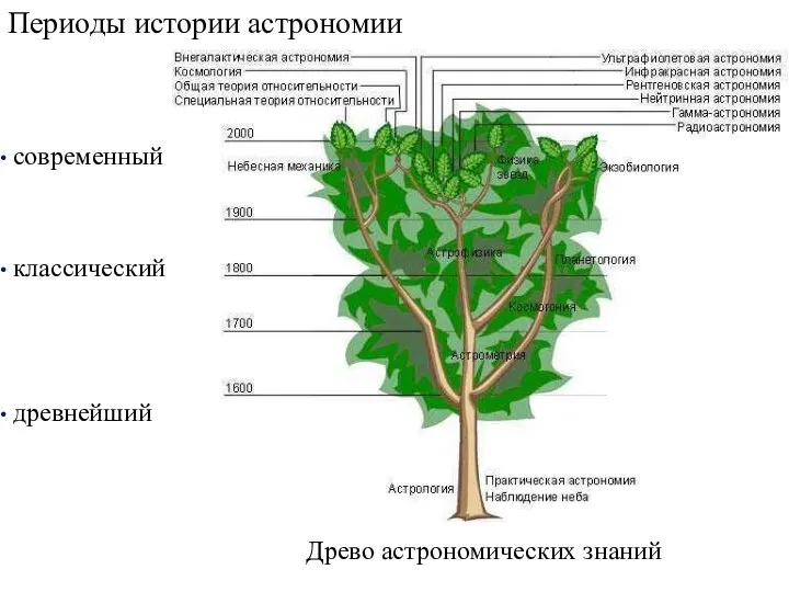 Периоды истории астрономии современный классический древнейший Древо астрономических знаний