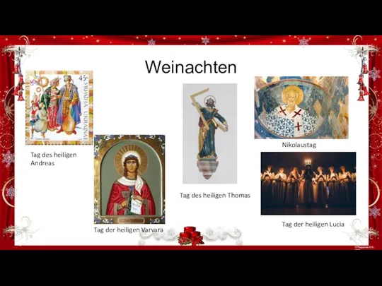 Weinachten Tag des heiligen Thomas Tag der heiligen Lucia Nikolaustag Tag