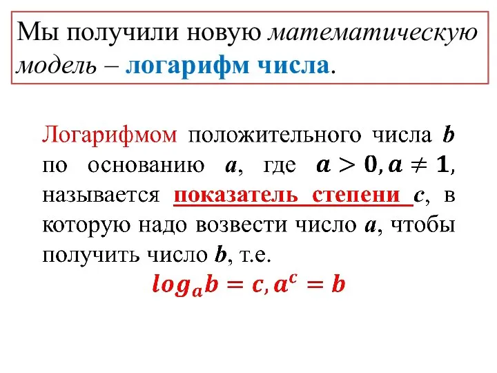 Мы получили новую математическую модель – логарифм числа.