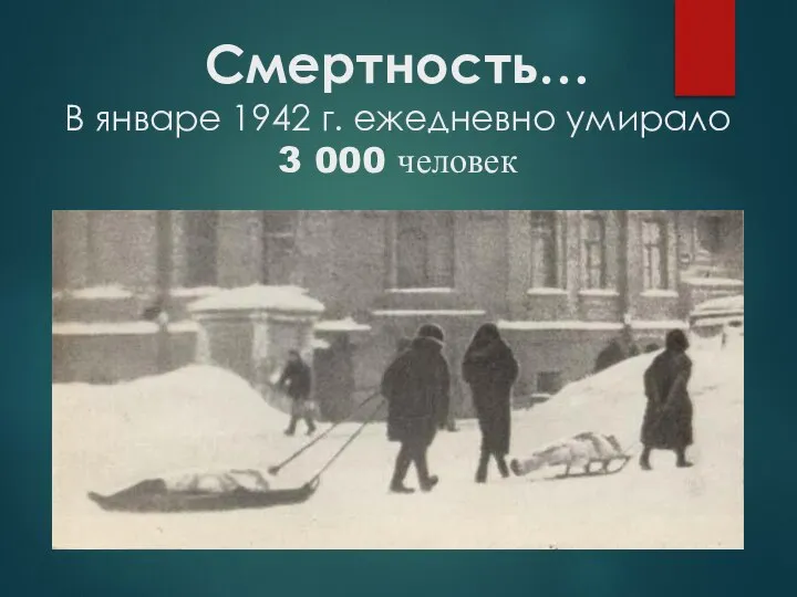 Смертность… В январе 1942 г. ежедневно умирало 3 000 человек