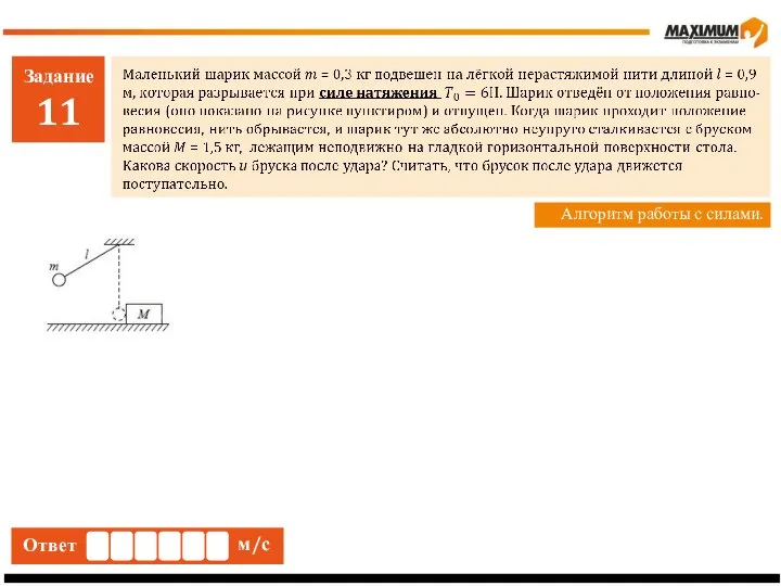 Задание 11 Алгоритм работы с силами. Ответ м/с