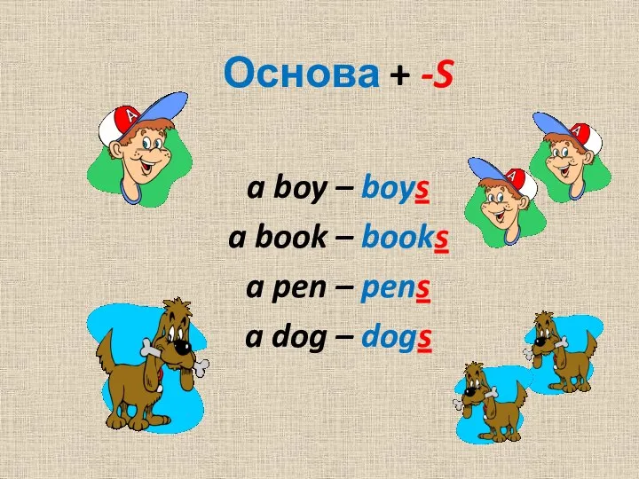 Основа + -S a boy – boys a book – books