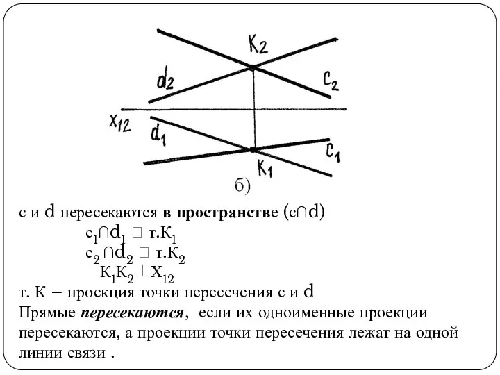 с и d пересекаются в пространстве (с∩d) с1∩d1 ? т.К1 с2