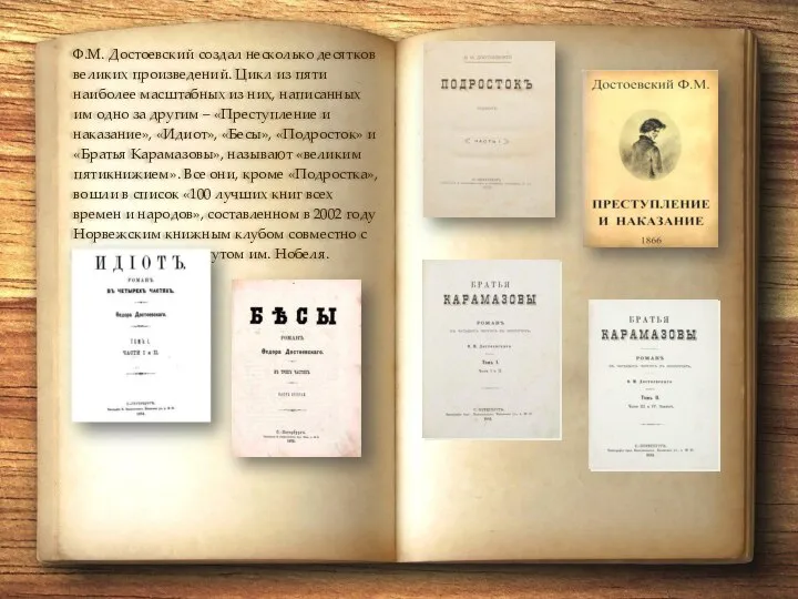 Ф.М. Достоевский создал несколько десятков великих произведений. Цикл из пяти наиболее