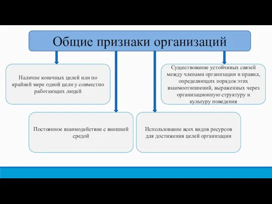 Общие признаки организаций Наличие конечных целей или по крайней мере одной