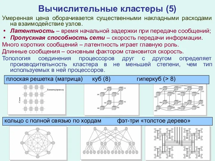 Вычислительные кластеры (5) Умеренная цена оборачивается существенными накладными расходами на взаимодействие