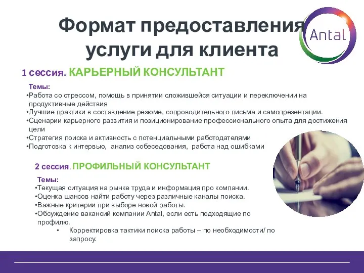 Формат предоставления услуги для клиента 1 сессия. КАРЬЕРНЫЙ КОНСУЛЬТАНТ Темы: Работа