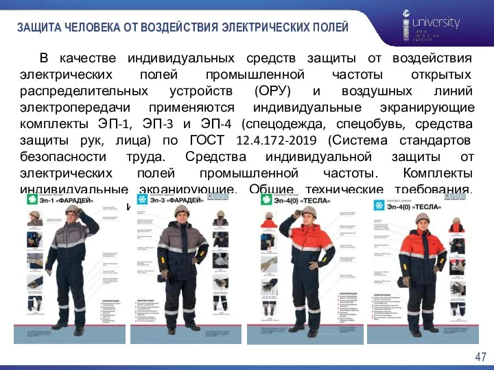 ЗАЩИТА ЧЕЛОВЕКА ОТ ВОЗДЕЙСТВИЯ ЭЛЕКТРИЧЕСКИХ ПОЛЕЙ В качестве индивидуальных средств защиты