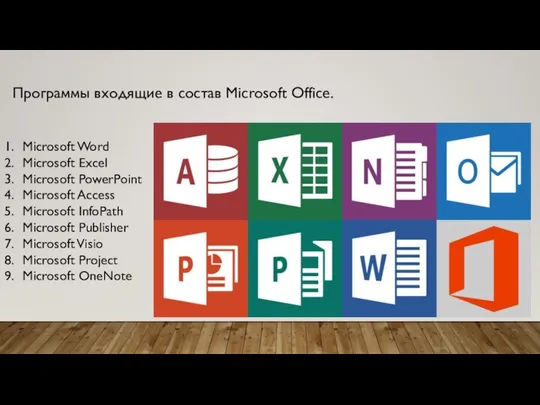 Программы входящие в состав Microsoft Office. Microsoft Word Microsoft Excel Microsoft