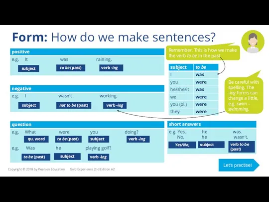 Form: How do we make sentences? subject subject to be (past)