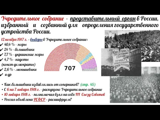 12 ноября 1917 г. – выборы в Учредительное собрание: 40,4 %